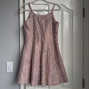 NWT Zunie Girls Floral Pink Sequin Party Dress Rose Gold Size 12 Spaghetti Strap